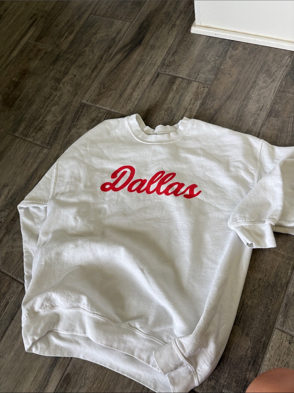 SMU White Sweatshirt with Red "Dallas" Script